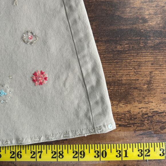 J Jill A Line Skirt 8P Twill Khaki Floral Embroidered Boho Cottagecore Hippie - Picture 5 of 8